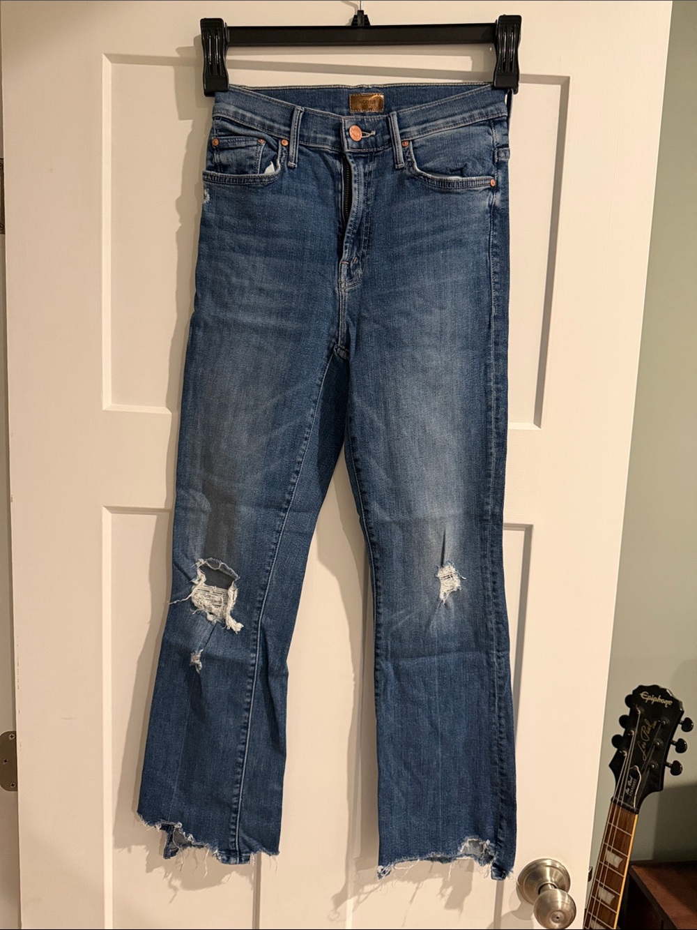 MOTHER Blue Distressed Cropped Jeans